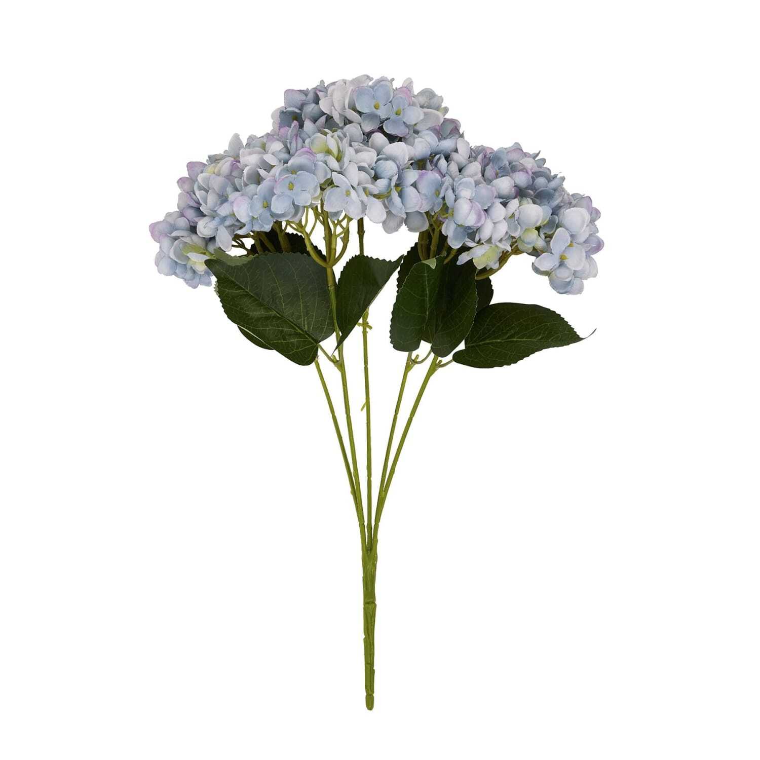 set of 3 artificial hydrangea stems 5 heads per stem tall - Blue