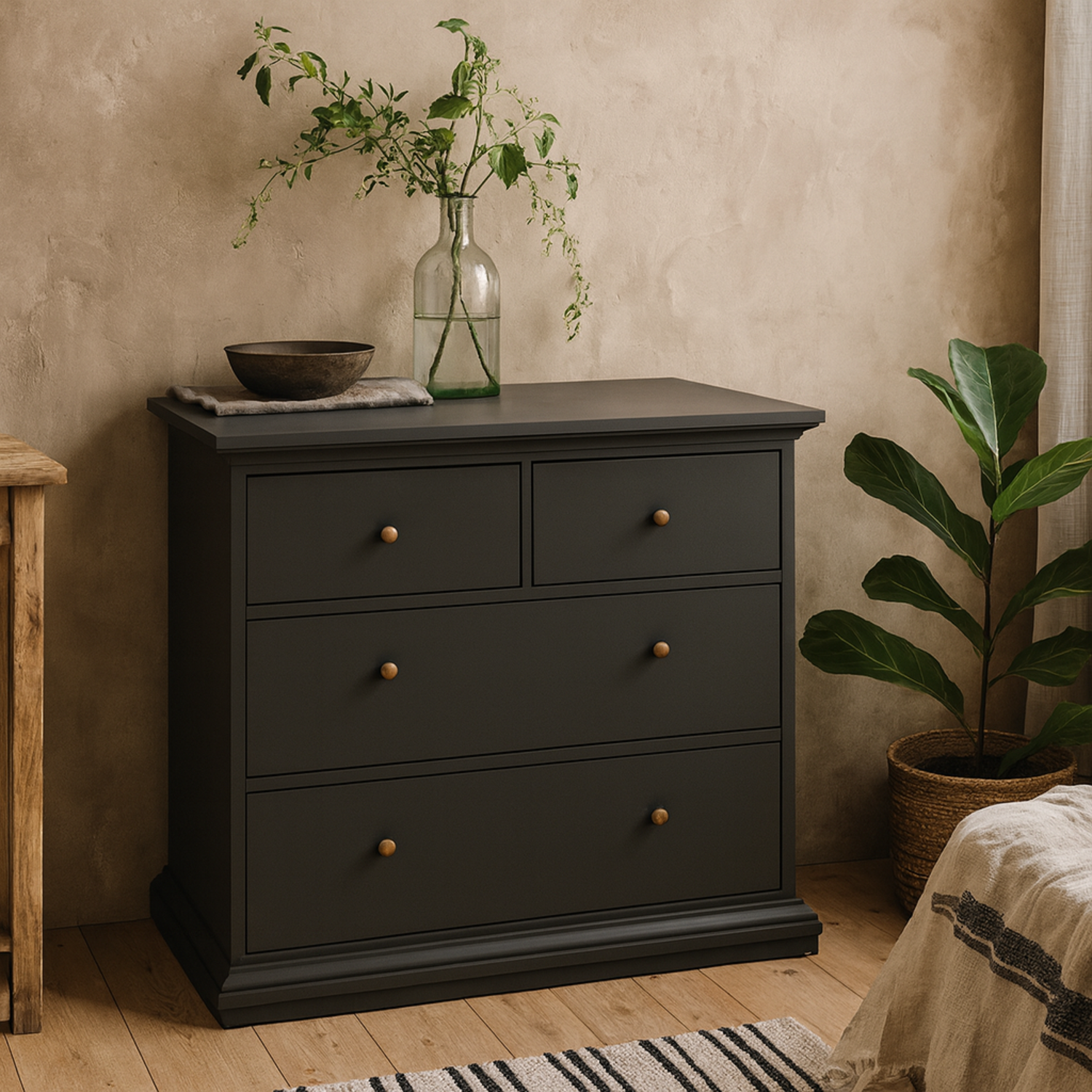 Osaka Farmhouse Dark 4 Drawer Wooden Chest - Grey