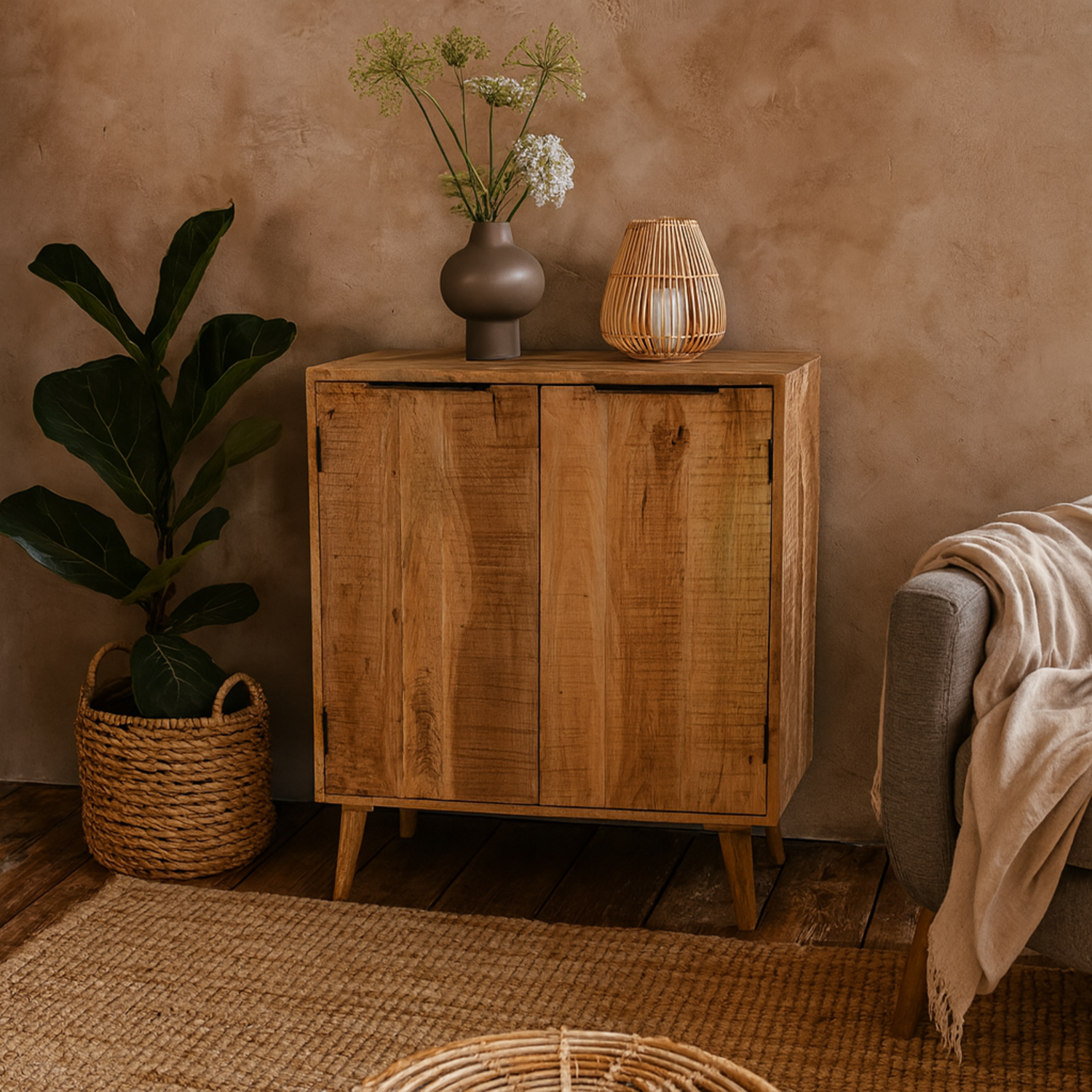 California Mango Wood Drinks Cabinet 2 Doors - Brown