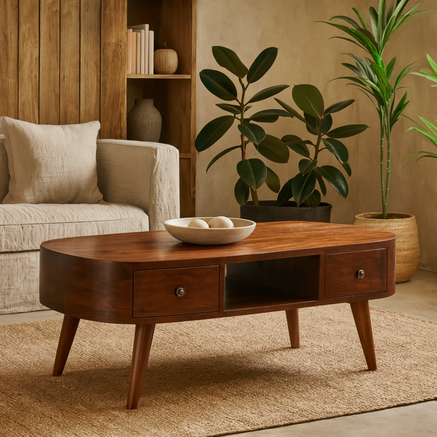 Rawai Chestnut Round Mango Wood Open TV Media Unit - Brown
