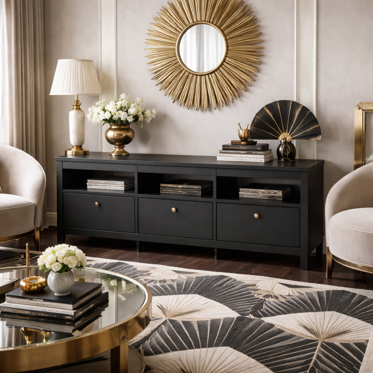 Gossmere Matt TV Unit 3 Drawers - Black