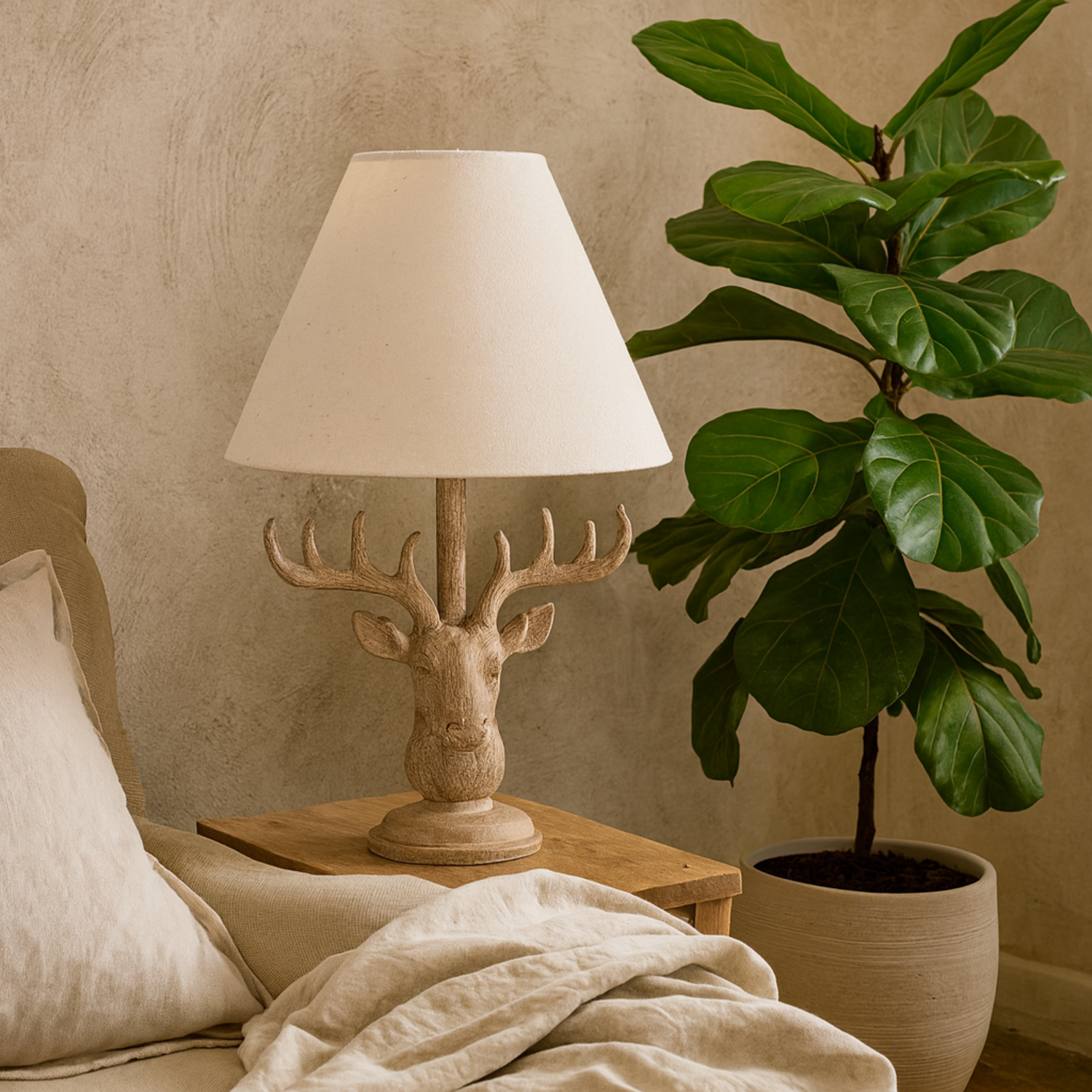 Image of Whisperfern Stonewashed Stag Head Table Lamp&hellip;