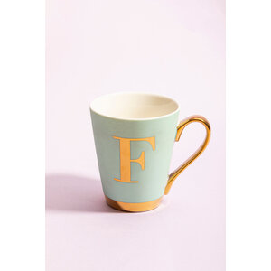 Mimo Green Frosted Deco F Letter Monogram Mug.