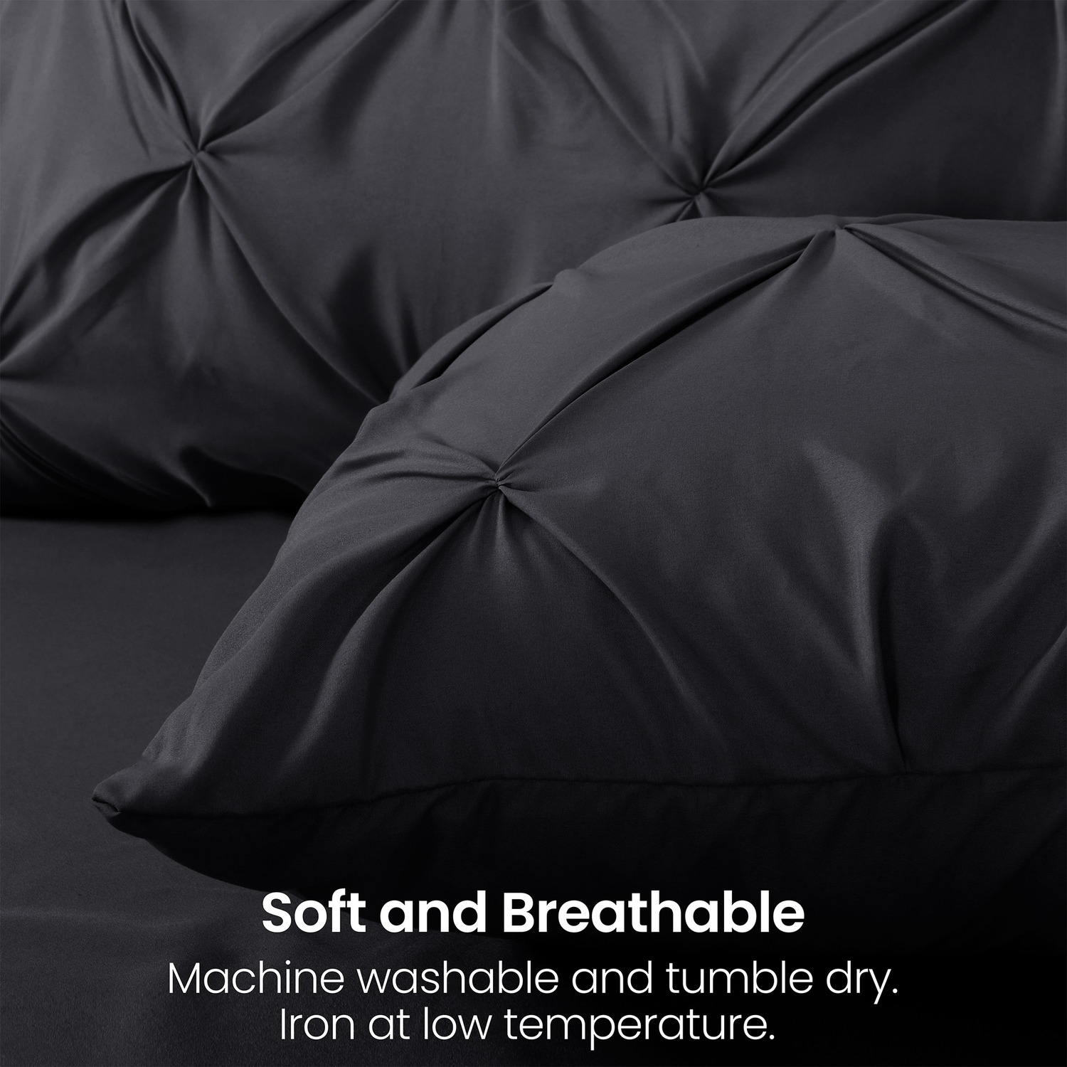 Elegant Pintuck Duvet Cover Set - Black Superking