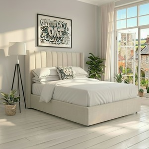 Daresbury Natural Upholstered Winged Ottoman Storage Bed