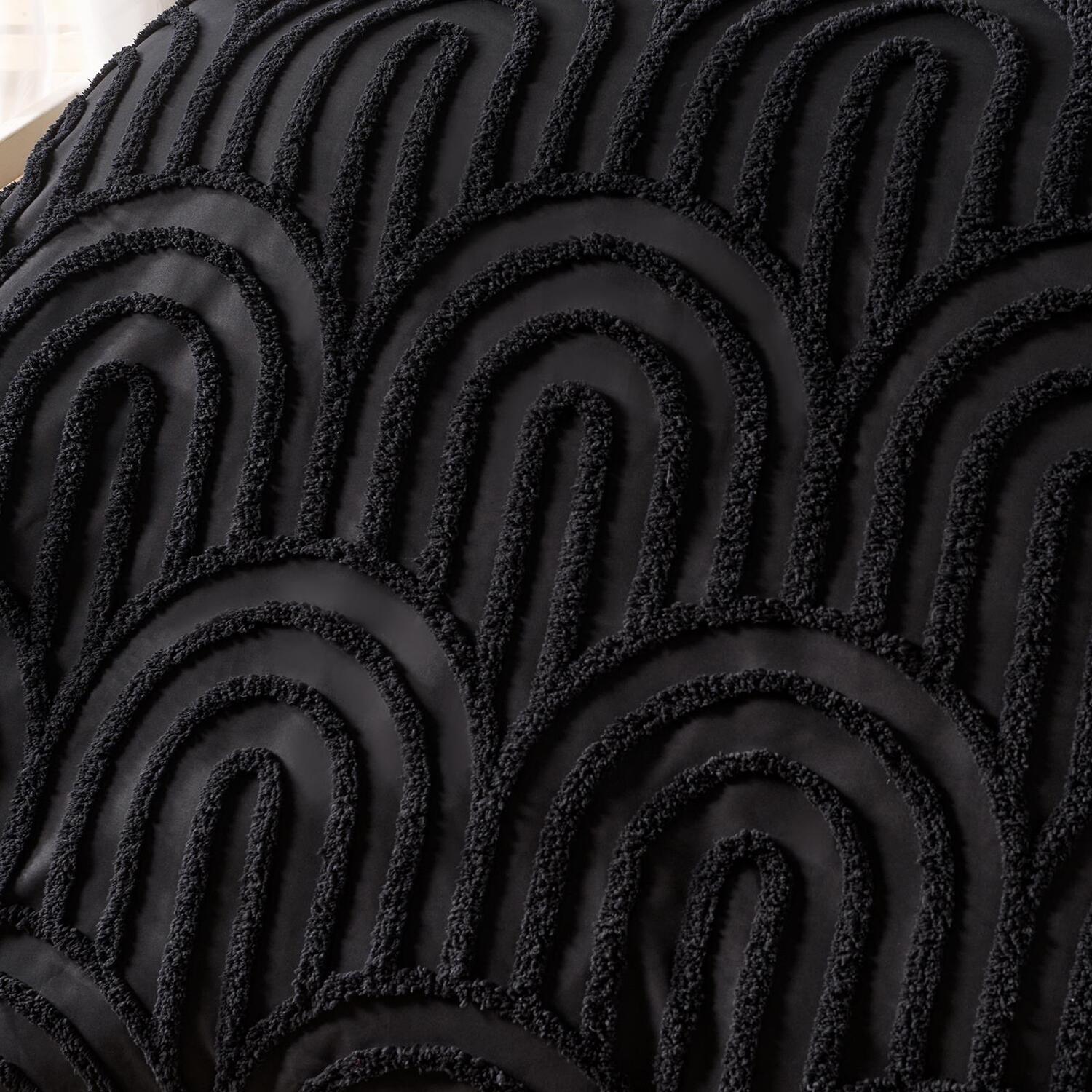 OHS Tufted Arches Bedding Set Duvet Cover with Pillowcase in Black | Size: Single