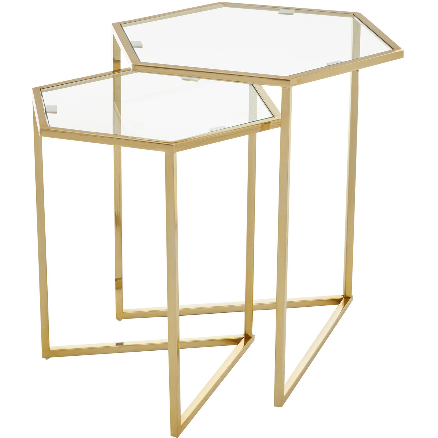 Herber Set Of 2 Gold Finish Hexagon Nesting Tables - Gold