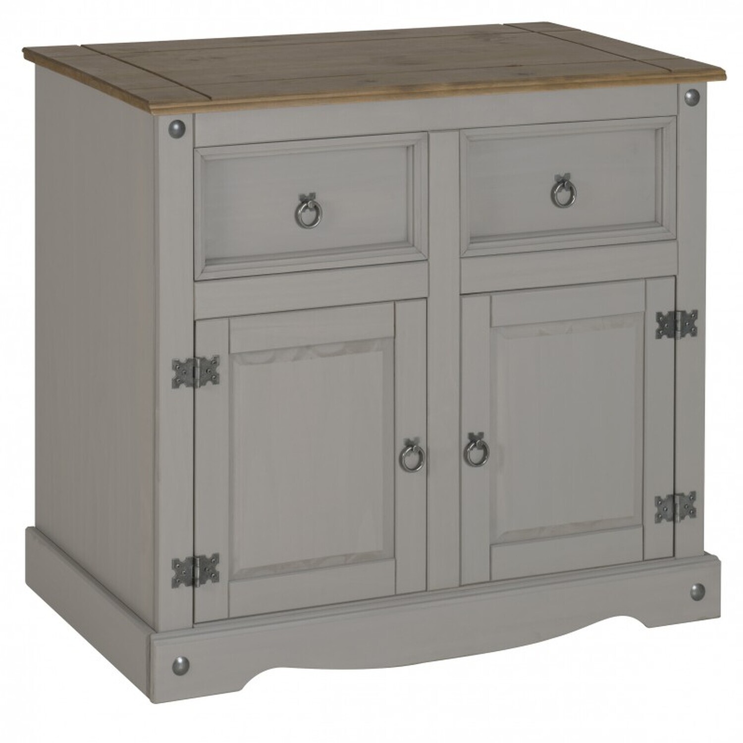 Corona 2 Door Sideboard Solid Wood Pine Wooden Cabinet 2 Drawers - Distressed Grey Wax