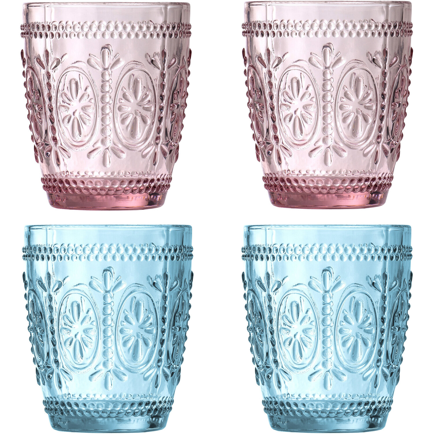 Fleur Set Of Four Pink and Blue Glass Tumblers - Multicolour
