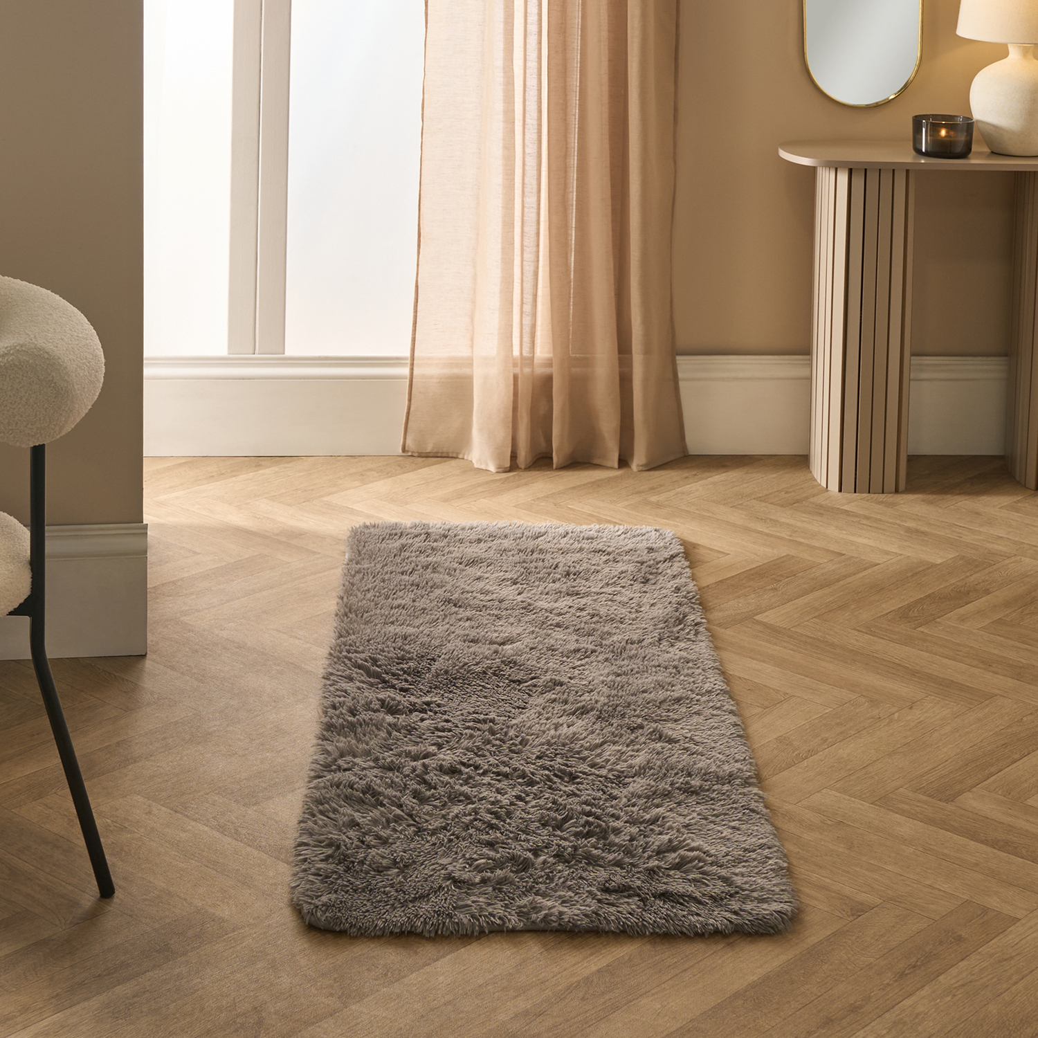 OHS Soft Fluffy Runner Rug Anti-Slip Floor Mat in Grey | Size: 60 cm x 150 cm