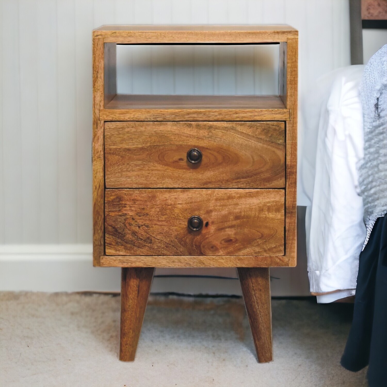 Artisan Furniture Solid Wood Mini Oak-Ish Classic Open Bedside - Brown