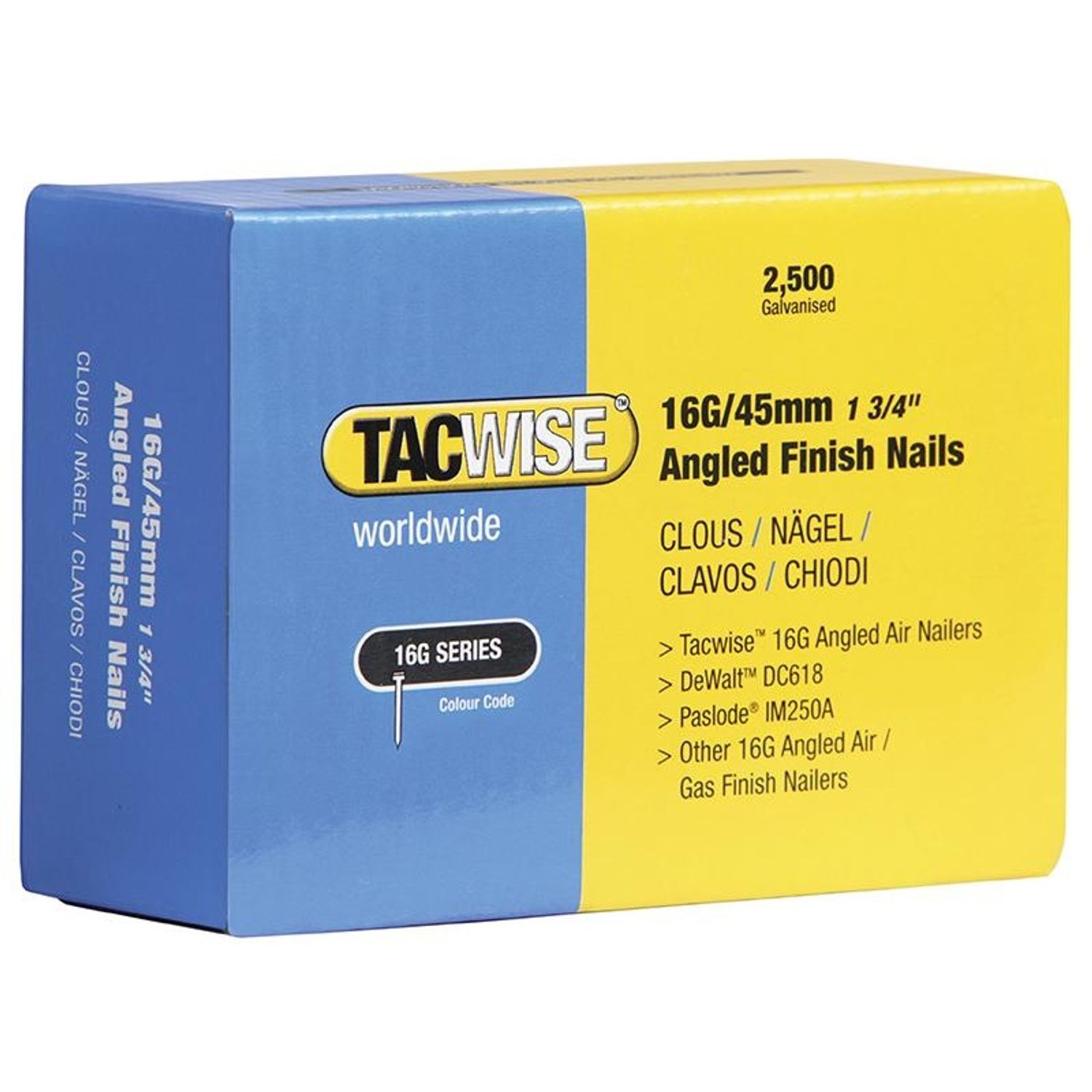 Tacwise 16G Angled Finish Nails B - Multi Colour