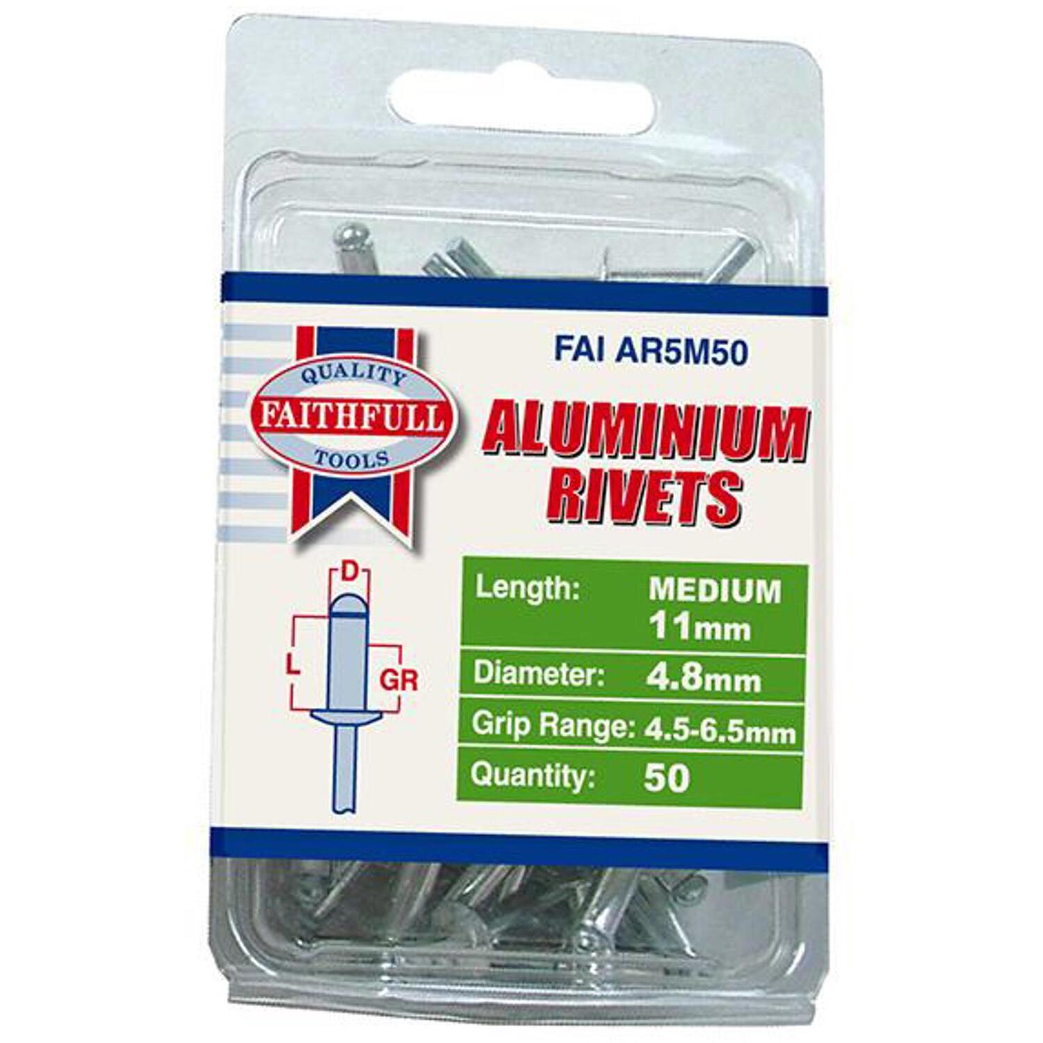 Faithfull FAIAR5M50 Aluminium Rivets 4.8 x 11mm Medium Pre-Pack of 50 - Image 8