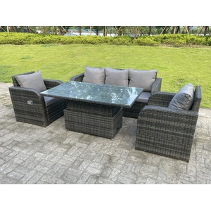 Rattan 5 Seater Adjustable Dining Set Lounge Sofa Reclining Chairs