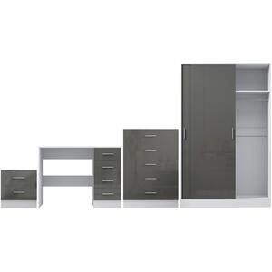 REFLECT Bundle - Sliding Wardrobe + Tall Chest + Bedside + Desk - Grey/White