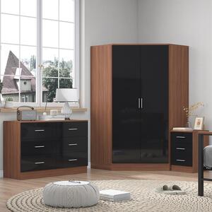 REFLECT Bundle - Corner Wardrobe + Chest + 3 Drawer Bedside - Black/Walnut