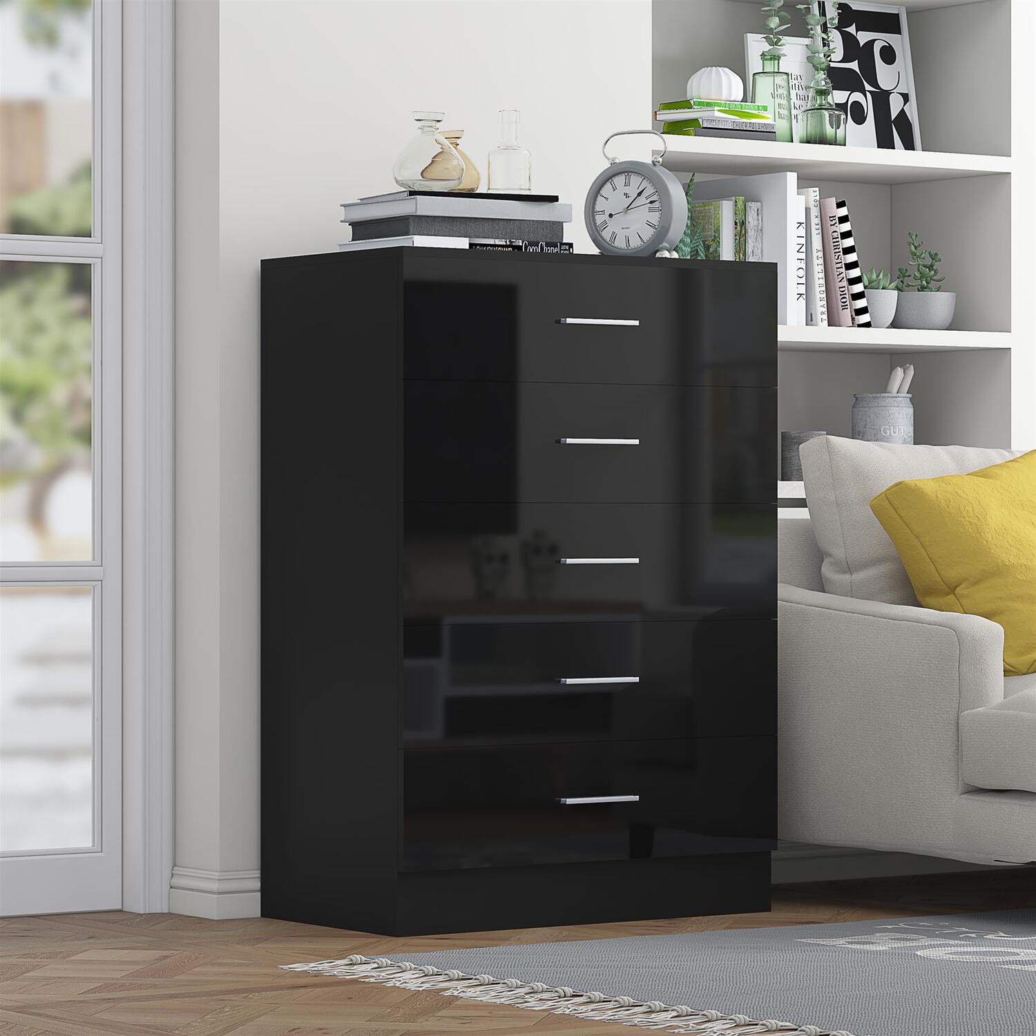 REFLECT 5 Drawer Chest - Black Gloss Fronts & Matt Black Oak Carcass - Image 6