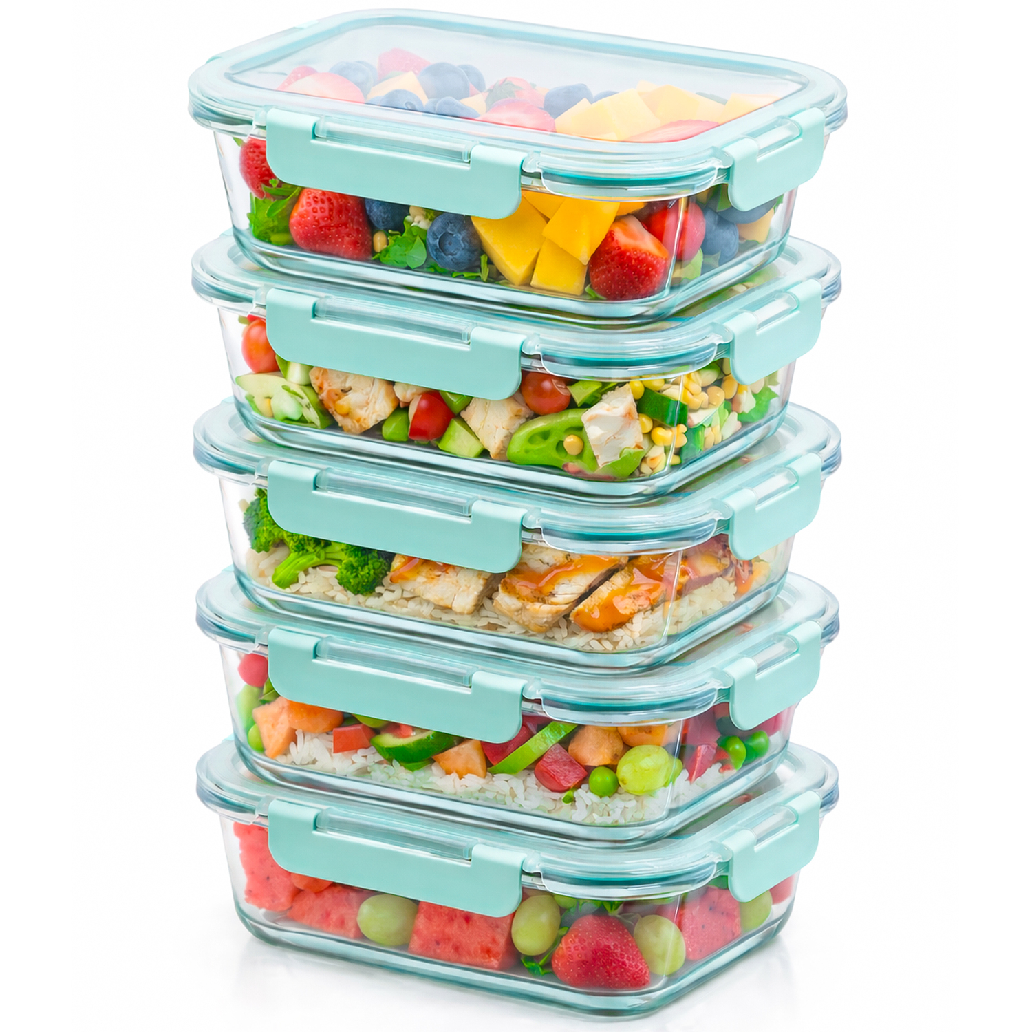 Innoteck Glass Storage Set Airtight Leak Proof Meal Prep Containers Set Of 5 - Clear