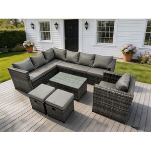 Rattan Corner Sofa Set Oblong Coffee Table Stools