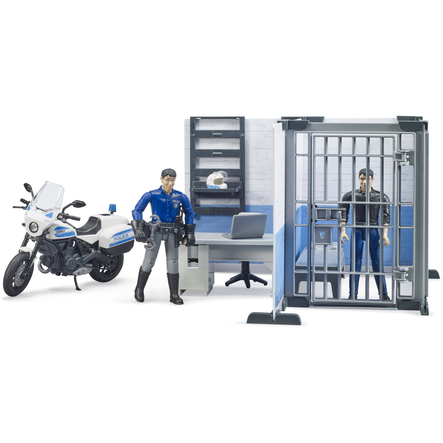 Bruder Bworld Police Station With Police Motorbike Police Vehicle Playset - Blue