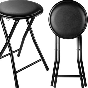 Black Folding Stool with Padded Seat