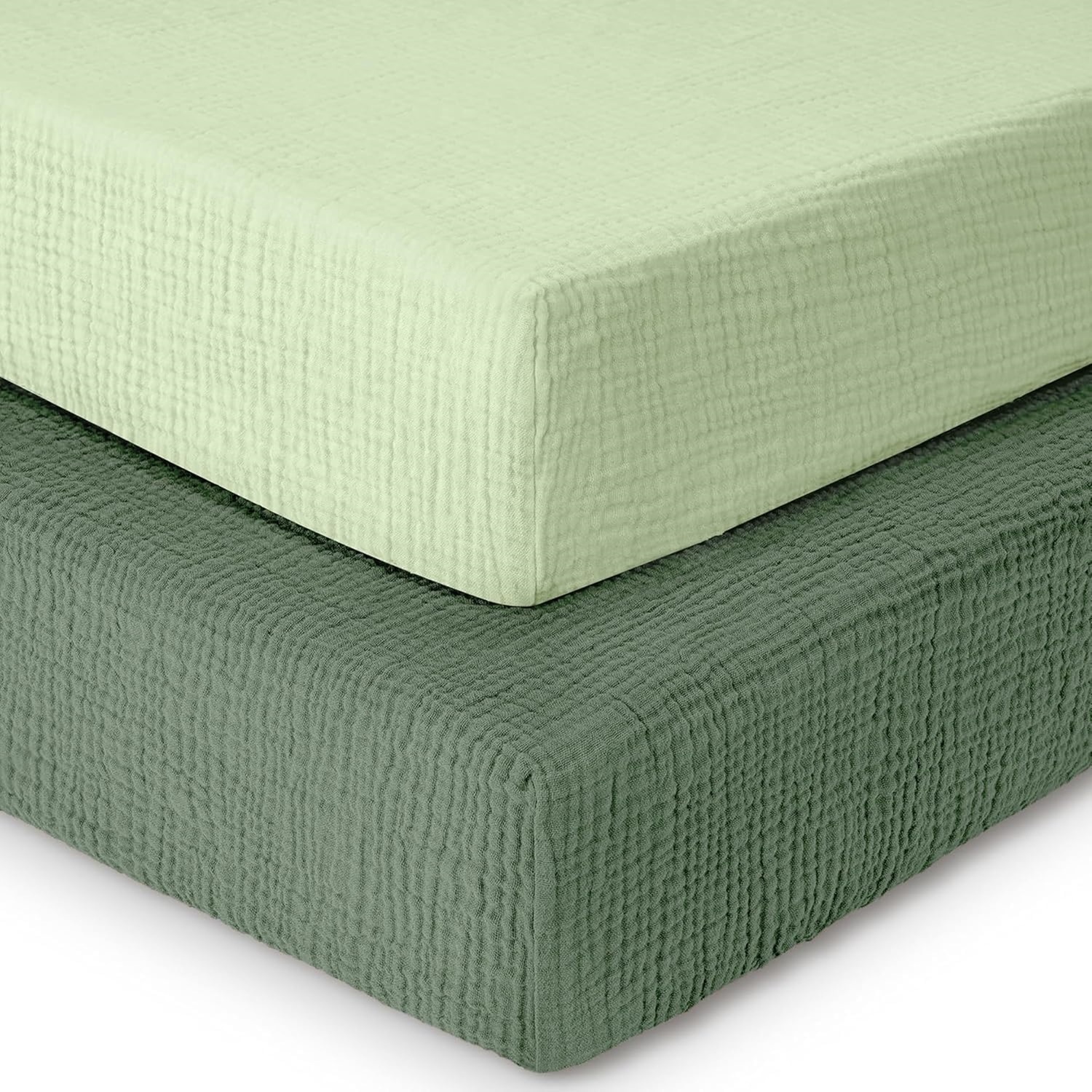 Mhg Living Muslin Cot Bed Fitted Sheets 2 Pack -Rose & Pink - Green & Light Green / Junior