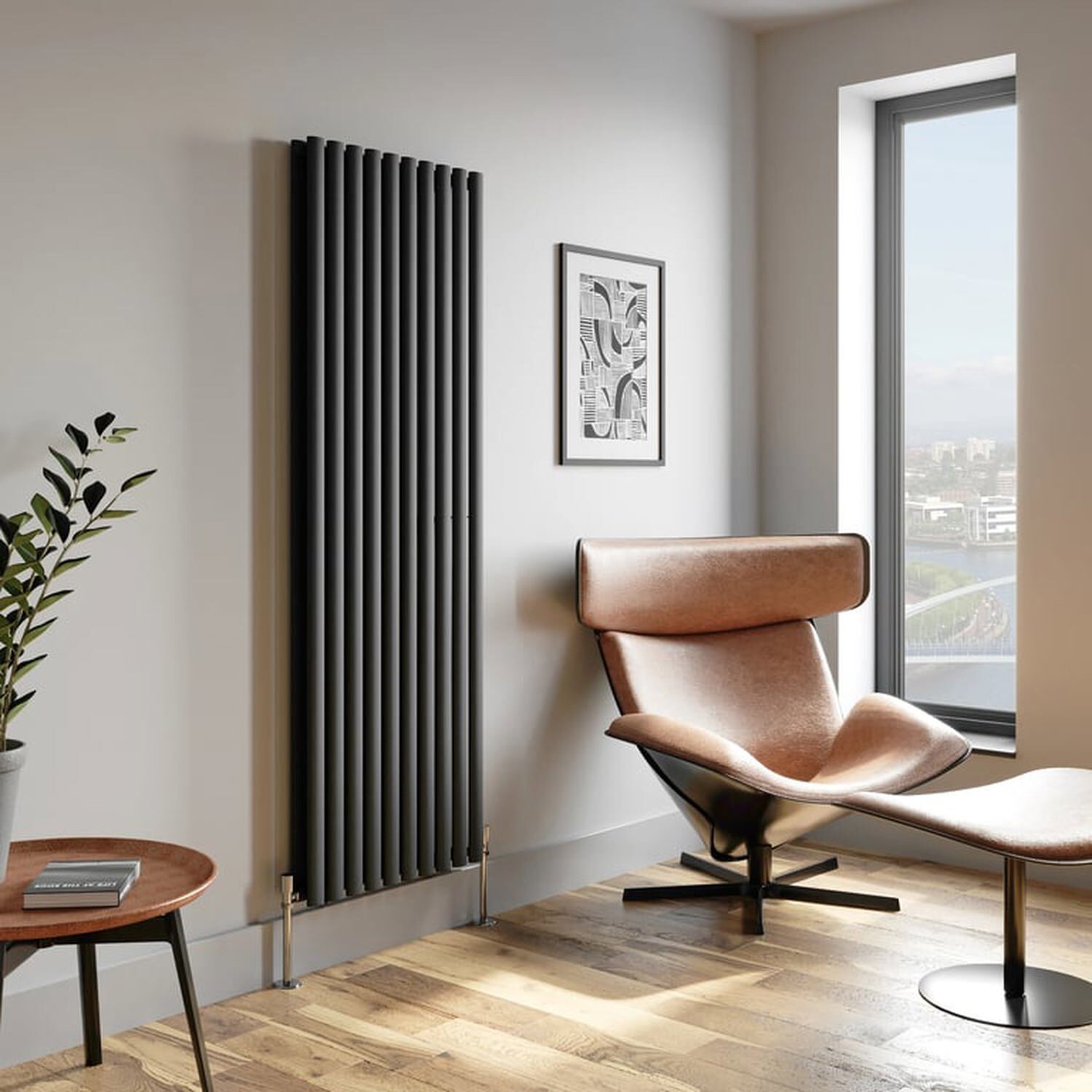 Temprazo Vertical Oval Tube Double Panel Designer Radiator - 1600 X 360Mm Anthracite - Grey / 600Mm / 1800Mm / 79Mm