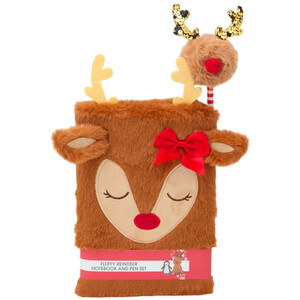 Fluffy Reindeer Notebook and Pen Set