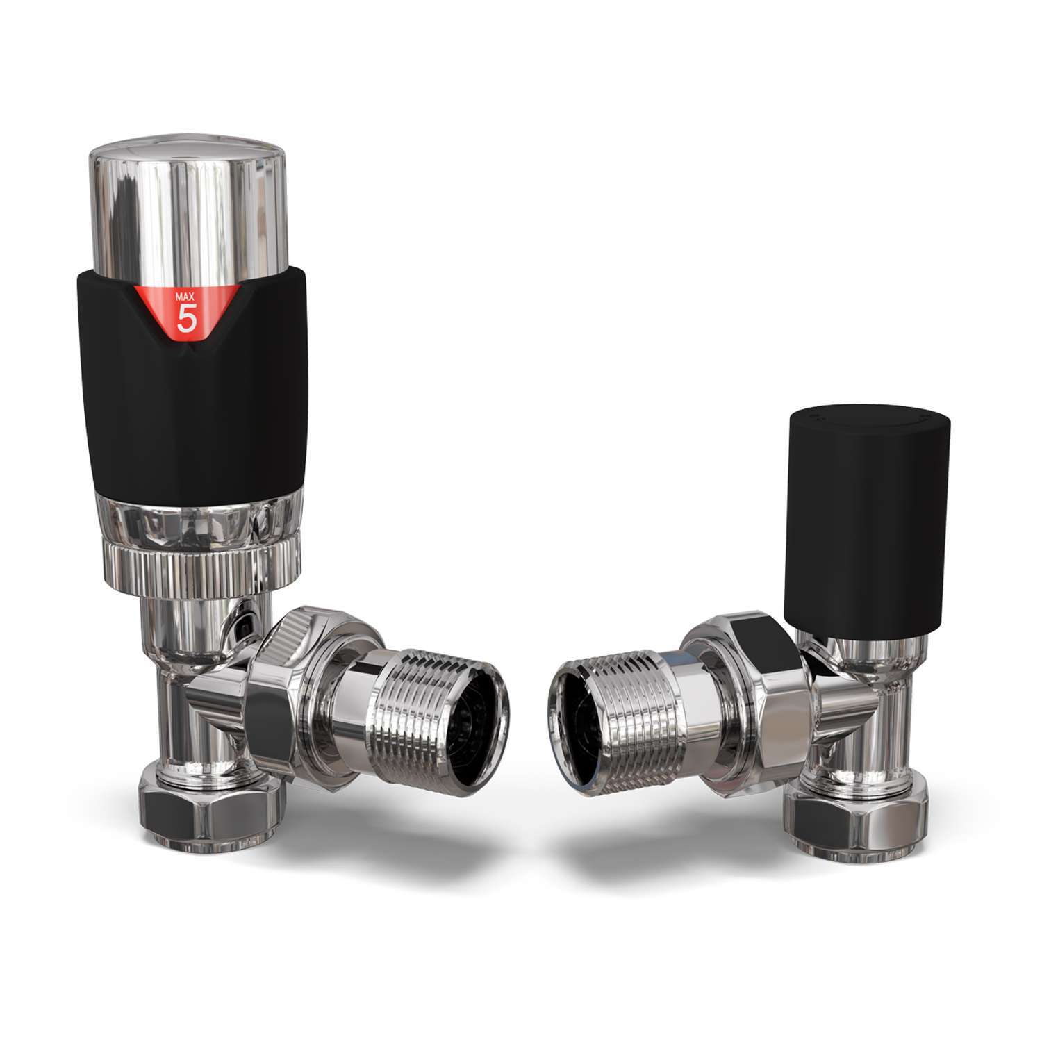 Uk Radiators Talus Flair - Chrome Thermostatic Radiator Valve & Lockshield Straight - Black / 122Mm / 74Mm / Trv Valve Head, Lockshield And Fitting Instructions In - Image 2