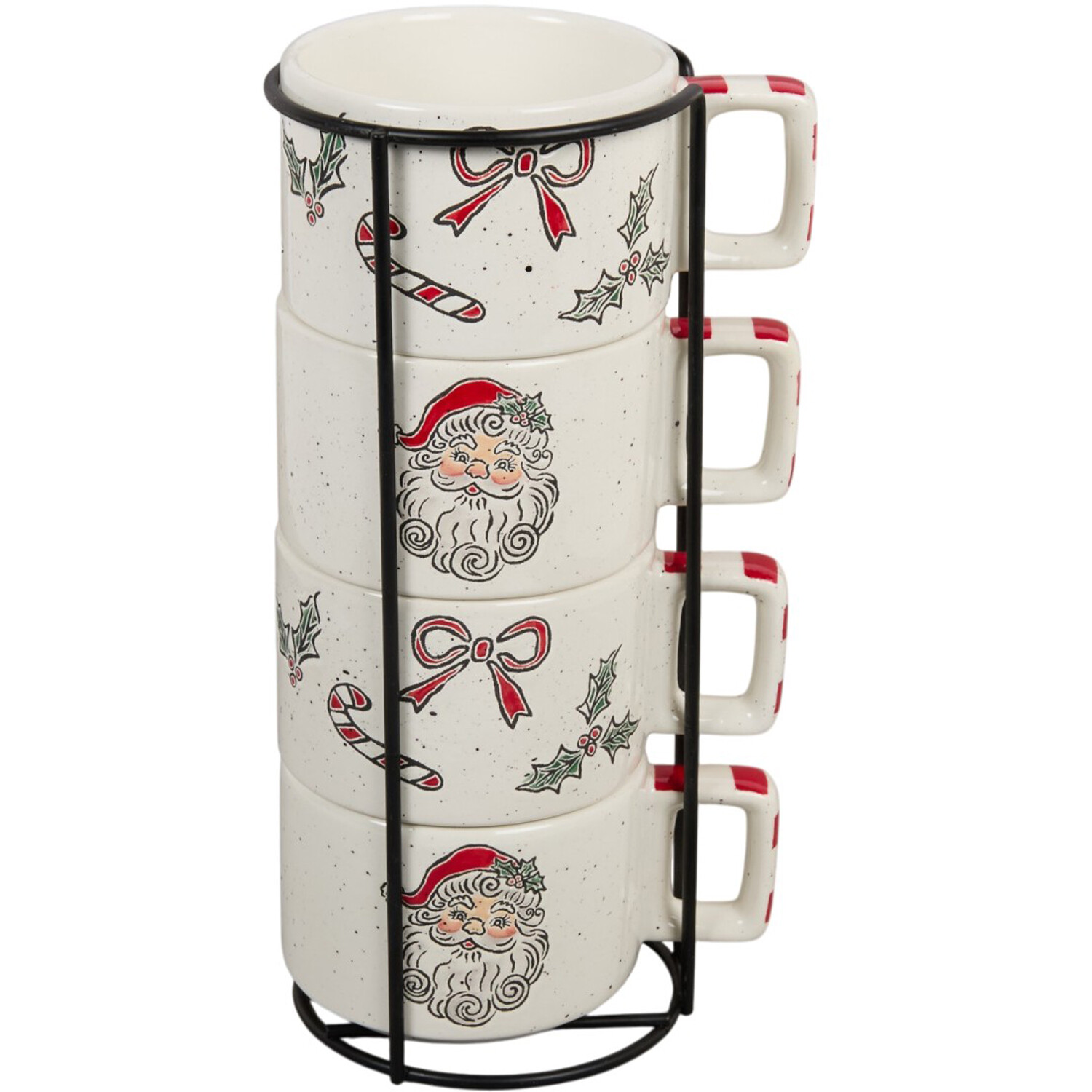 Candy Cane Carnival Set Of 4 Jolly Santa Stacking Mugs
