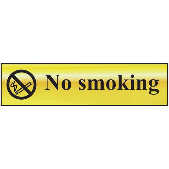 Scan no smoking sign, polished brass effect, 200 x 50mm
