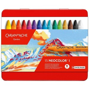 Caran d'Ache Neocolor I 15 Water-Resistant Wax Pastels - Assorted Colours in Metal Tin