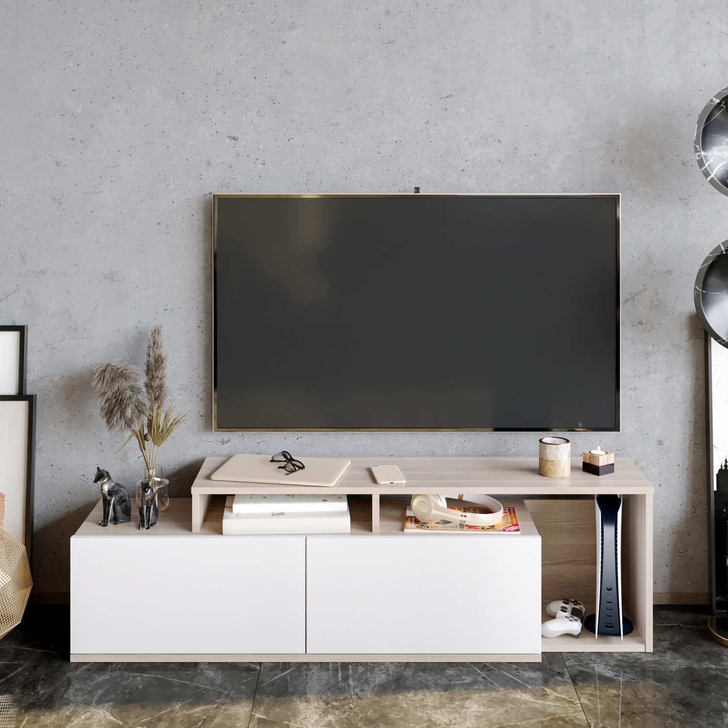 Decorotika Nex Modern Tv Unit Tv Stand For Tvs Up To 55" - Cordoba And White