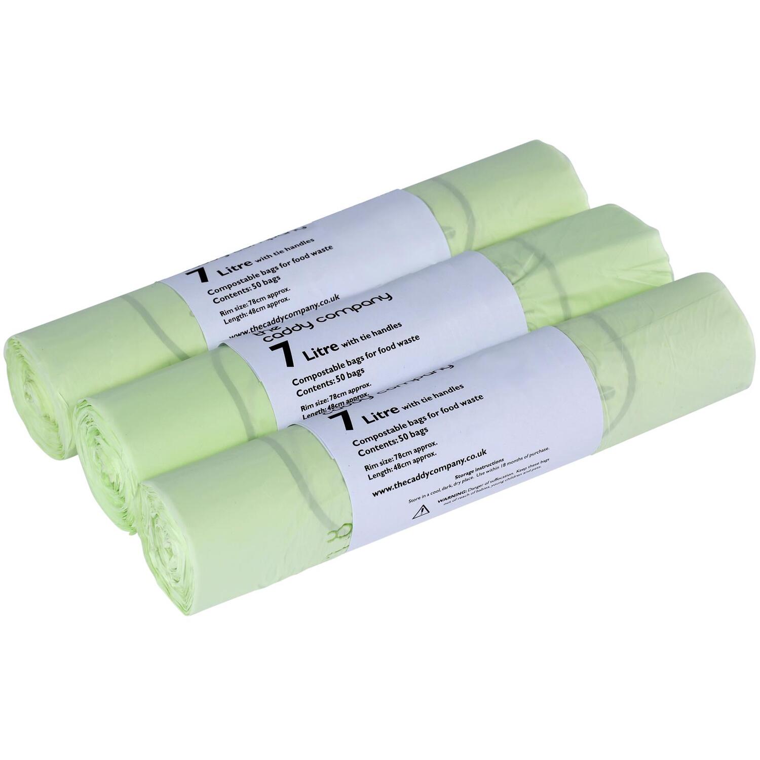 Compostable Kitchen Caddy Liners 7L Tie Handle Green 150 Bags 3 Rolls - Image 5