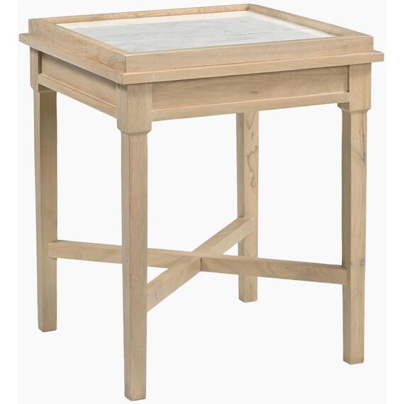 Pyrenees Square White Oak Wood & Marble Bedside Table