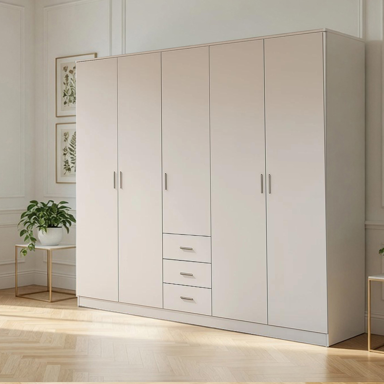 Kdmd Venice White 5 Door Wardrobe With 3 Drawers - White