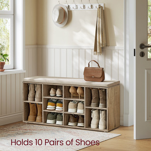 VASAGLE Shoe Bench with Cushion and Storage Compartments