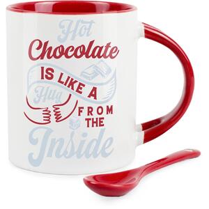 Novelty Hot Chocolate Hugs Red Ceramic Mug & Spoon Set