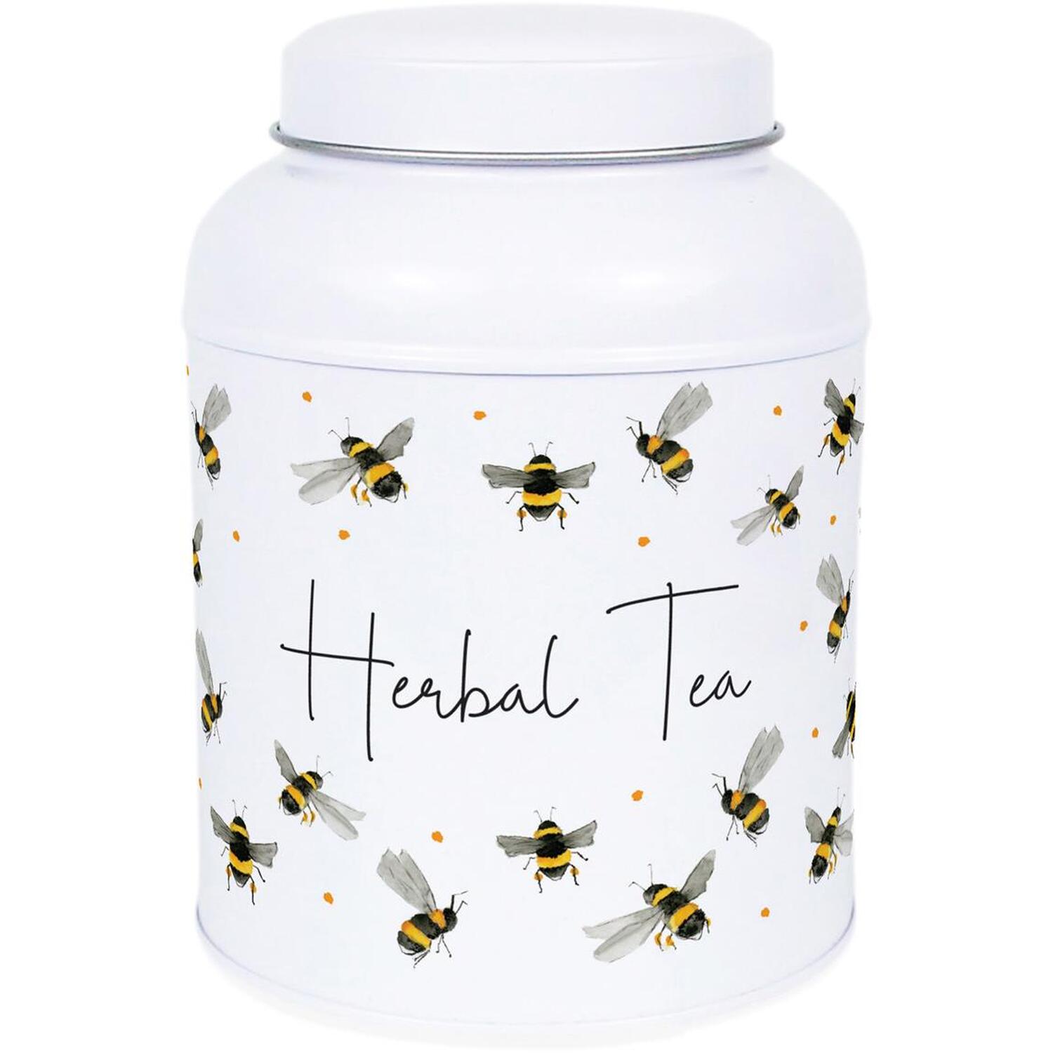 Purely Home Scattered Bees Decaf Canister - Small Dome Lid Kitchen Storage Tin - Herbal Tea