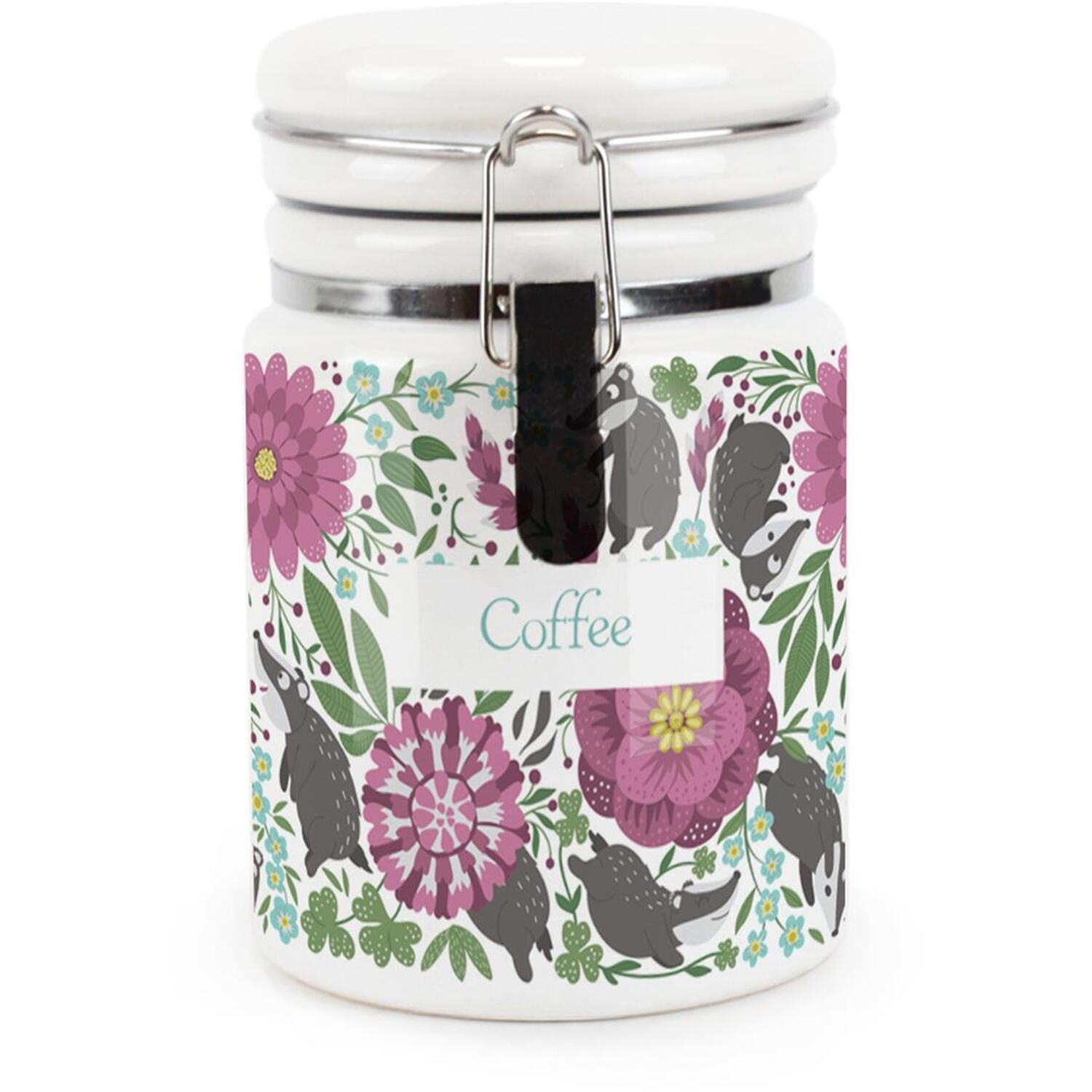 Ceramic Clip-Lid Floral Badgers Canister - Coffee Storage Container - Image 2