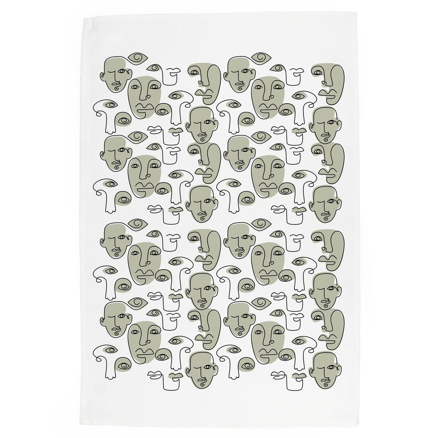 Abstract Faces Tea Towel - Panama Cotton Minimalist Kitchen Gift - Image 2