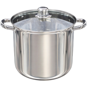 Deep Stock Pot Stainless Steel with Glass Lid 24 cm 9 Litre
