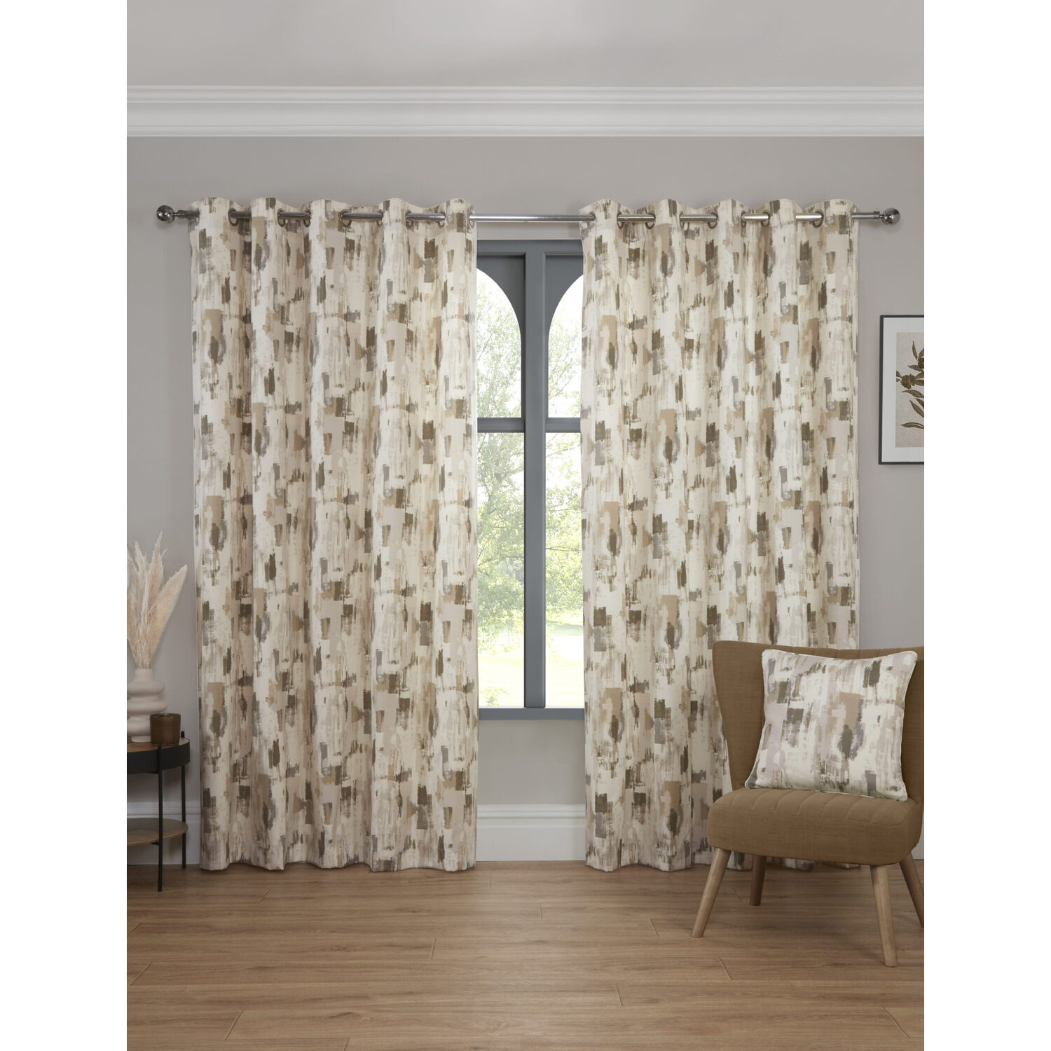 Bamford Fully Lined Abstract Curtains - Eyelet - Polycotton - Cobalt - Putty