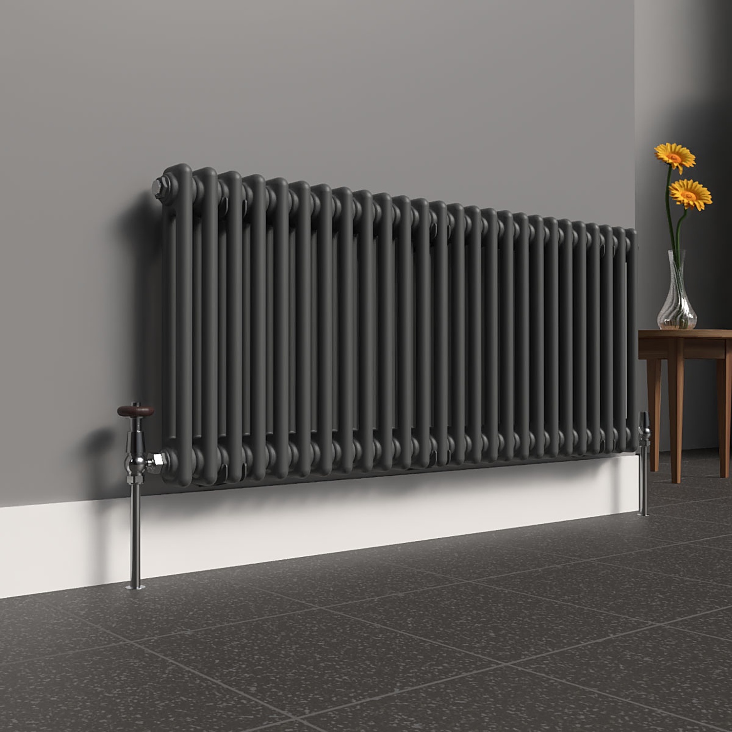 Lux Heat Anthracite Grey Horizontal 2 Column Traditional Radiator 500mm (H) x 1190mm (W) - Image 2