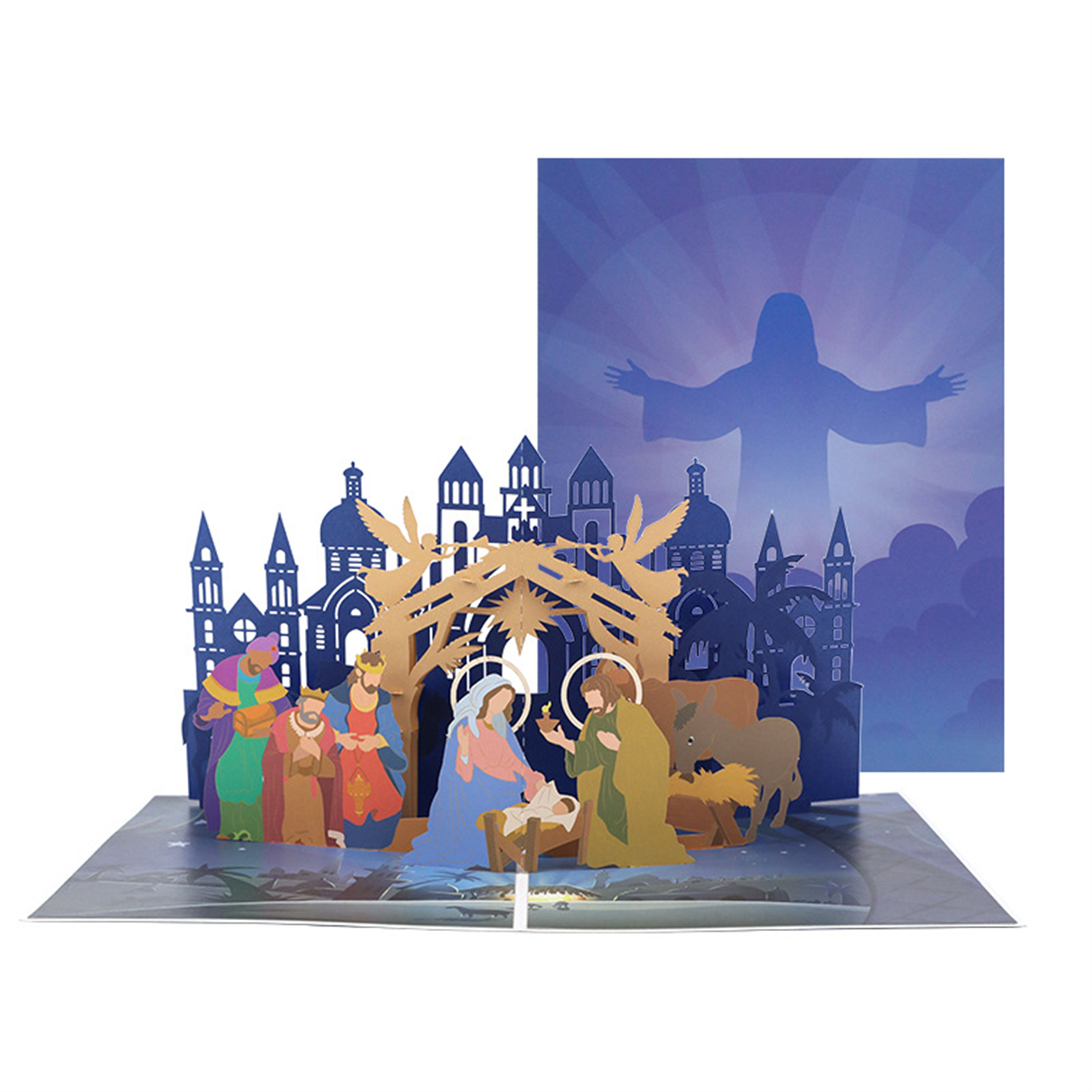 Brightfeel Holy Night Nativity Scene 3D Pop Up Christmas Card - White