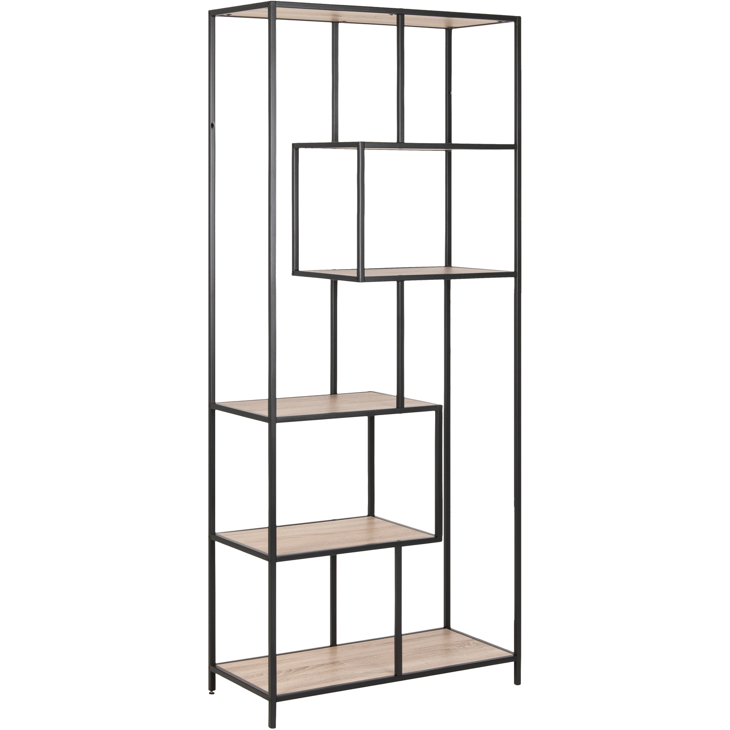 Furniture To Go Black Seaford Tall Metal Bookcase With 5 Sonoma Oak Shelves - 1 - And Natural - Wood - Image 5