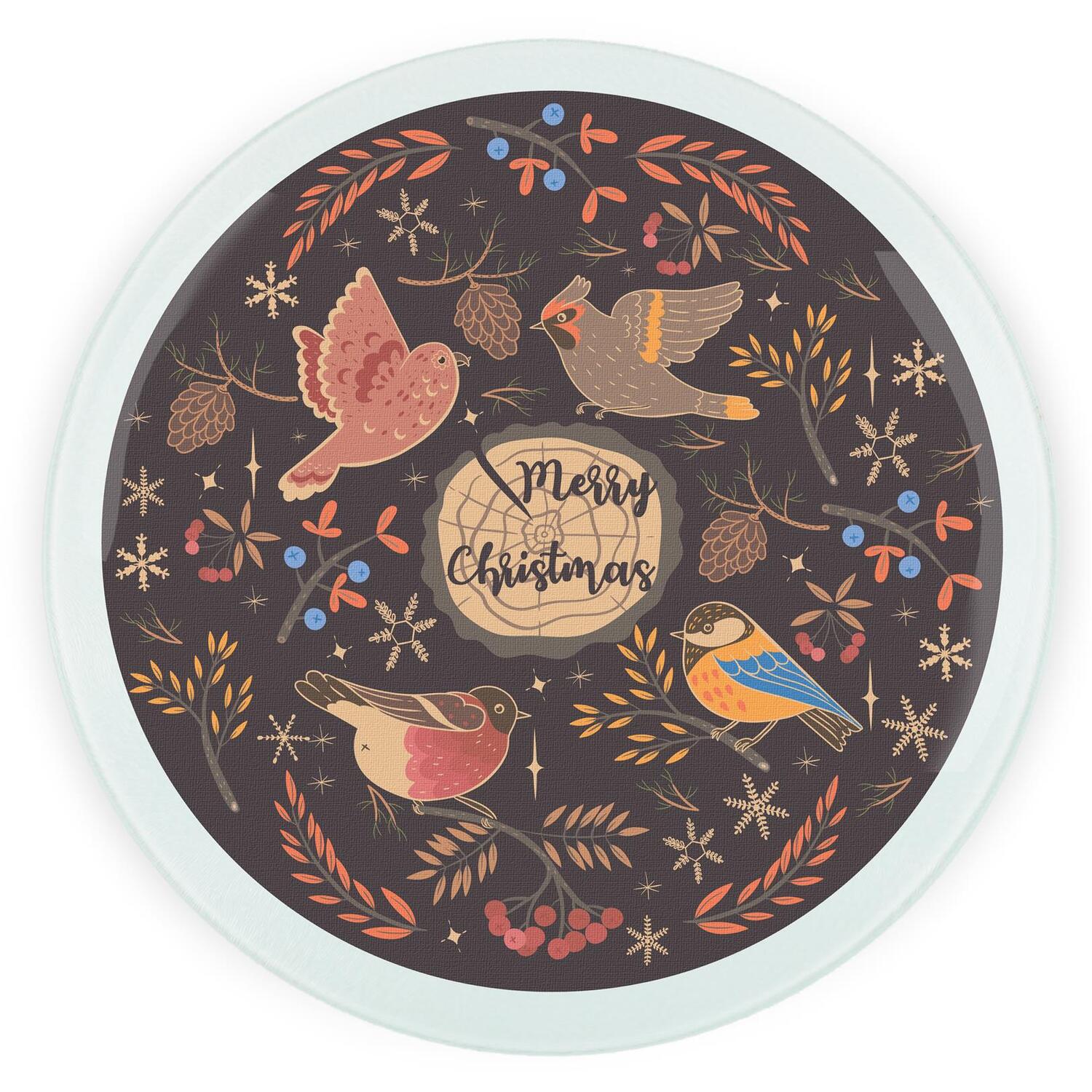 Image of Christmas Birds Round Worktop Protector -&hellip;