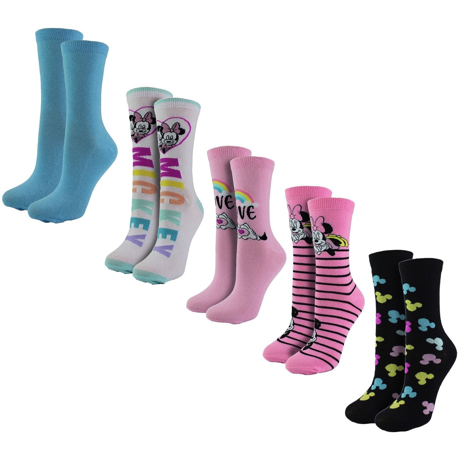 Disney 5 Pairs Ladies Mickey & Minnie Mouse Novelty Socks