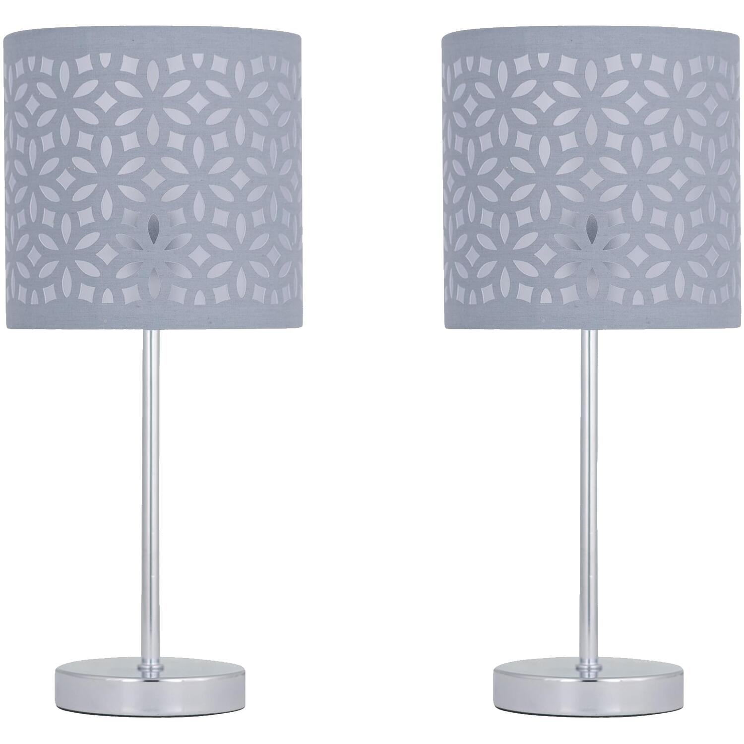 First Choice Lighting Set Of 2 Chrome Touch Operated Table Lamps With Grey Cut Out Shades - Chrome & Grey
