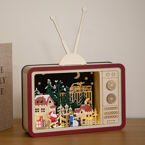 Light Up Wooden Vintage TV Christmas Village Scene